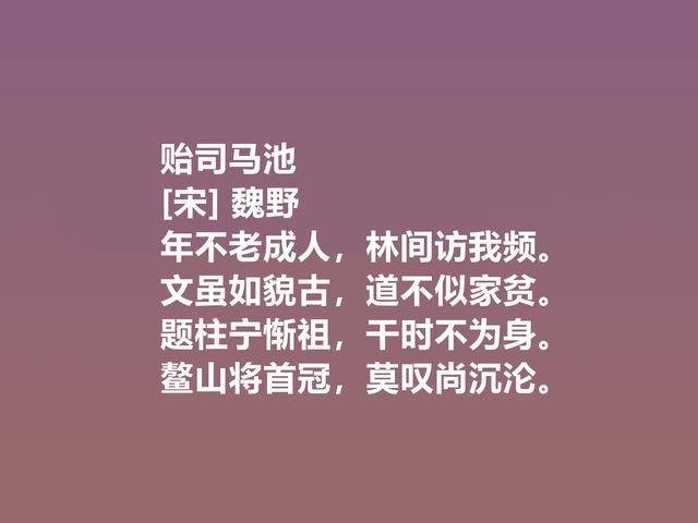 他是宋朝隐士，又是诗人，魏野诗作，清风朴实，暗含人生哲学