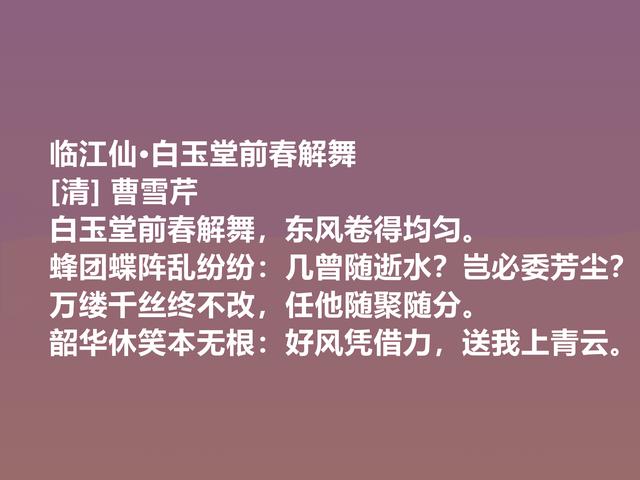 曹雪芹的诗博大精深，细品他诗，立意新奇，充满灵性，真佩服