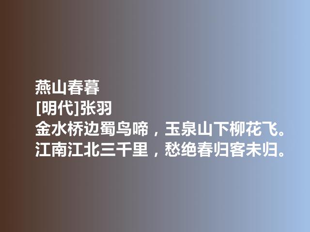 明朝初期诗人，张羽与高启齐名，他这诗，阴郁又含蓄